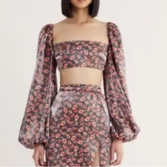 RUMER Soraya Balloon Sleeve Crop Top Size Large - Picture 1 of 9